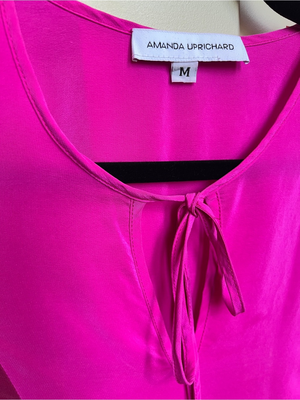 Amanda Uprichard Colorblock Silk Tie Magenta Blouse with Red and Plum Panels - Picture 3 of 5